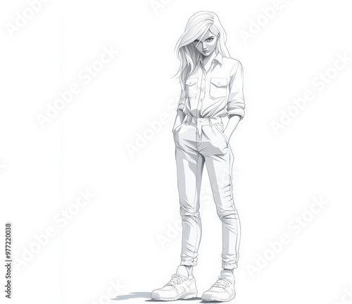 Girl in casual clothes with long hair illustration