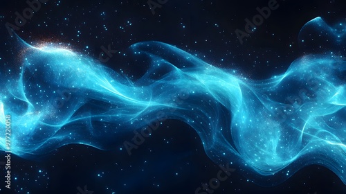 An ethereal blue energy wave glows against a black background, featuring dynamic flow and smooth curves, creating a vibrant sci-fi aesthetic with abstract digital art.