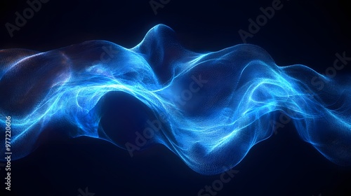 An ethereal blue energy wave glows against a black background, featuring dynamic flow and smooth curves, creating a vibrant sci-fi aesthetic with abstract digital art.