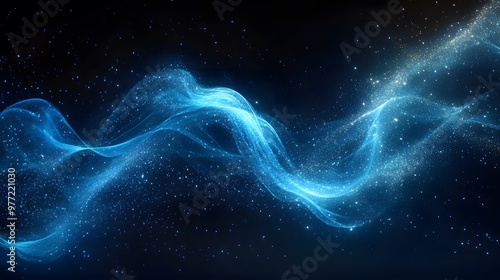An ethereal blue energy wave glows against a black background, featuring dynamic flow and smooth curves, creating a vibrant sci-fi aesthetic with abstract digital art.