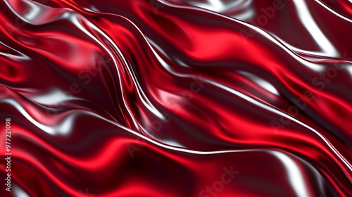 Vibrant Red Metallic Waves Background with Shiny Chrome Accents. Abstract red metallic background with shiny waves. Red Chrome Waves Background.