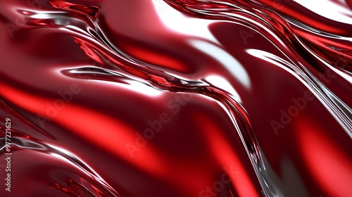Red Metallic Background Featuring Shiny Chrome Waves. Abstract red metallic background with shiny waves. Red Chrome Waves Background.