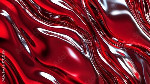 Abstract red metallic background with shiny waves. Red Chrome Waves Background.