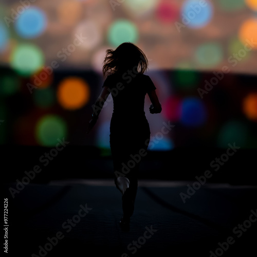 Silhouette of a woman running away