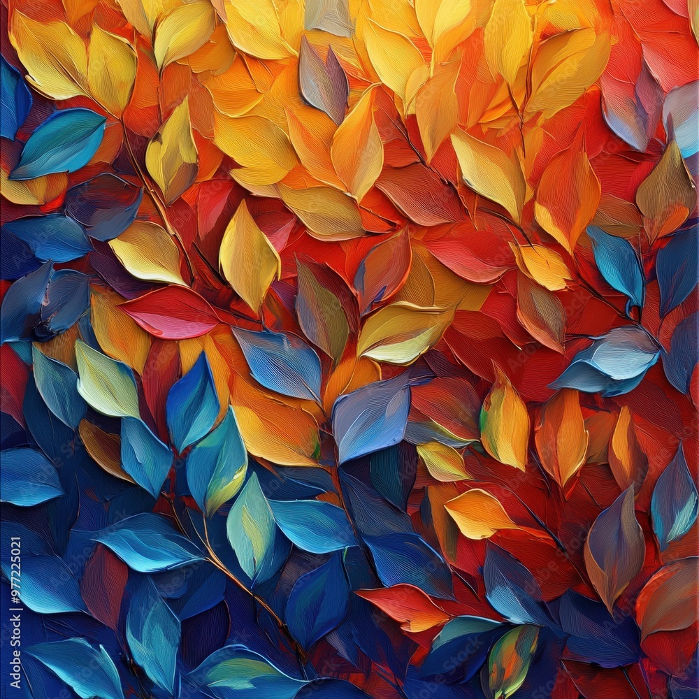 custom made wallpaper toronto digitalVibrant Autumn Leaves in Orange and Blue Tones Watercolor Background