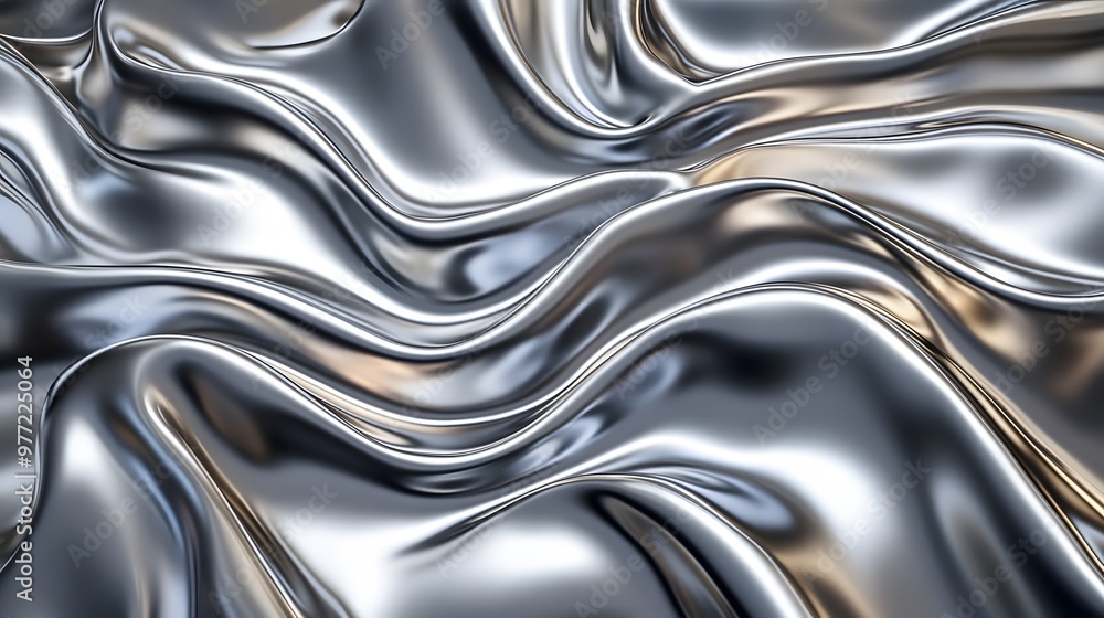 Naklejka premium Abstract metallic background withchrome shiny waves. Chrome Waves Background.