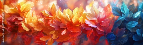 Wallpaper Mural Vibrant Autumn Leaves in Orange and Blue Tones Watercolor Background Torontodigital.ca