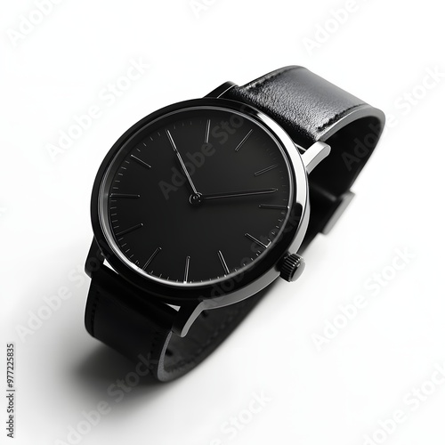 214. A sleek, modern black watch isolated on a clean white background