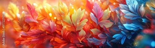 Wallpaper Mural Vibrant Autumn Leaves in Orange and Blue Tones Watercolor Background Torontodigital.ca