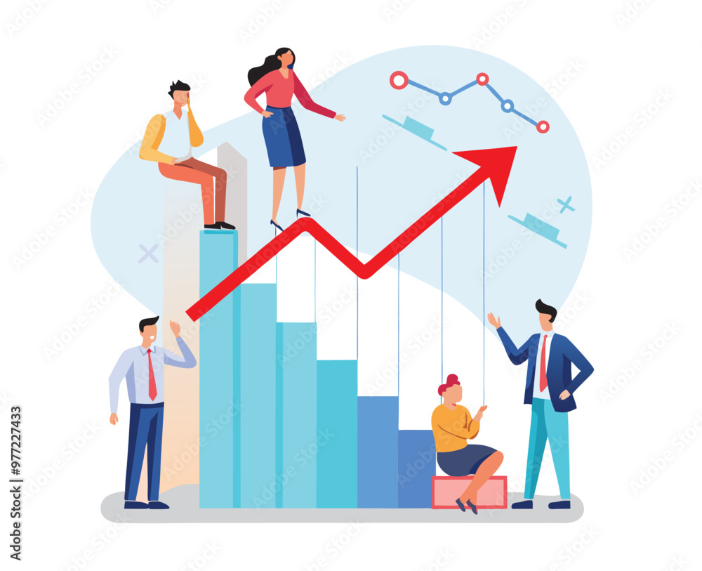business team analysis financial investment graph reporting performance results with business meeting work. vector illustration. business team analysis financial investment graph reporting performance results with business meeting work. vector illustration.