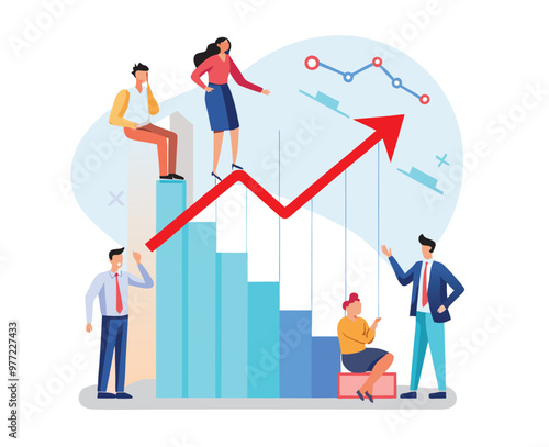 business team analysis financial investment graph reporting performance results with business meeting work. vector illustration.