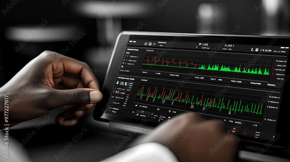 User Analyzing Medical Data on a Tablet in a Clinical Setting During an Annual Health Check-Up User Analyzing Medical Data on a Tablet in a Clinical Setting During an Annual Health Check-Up