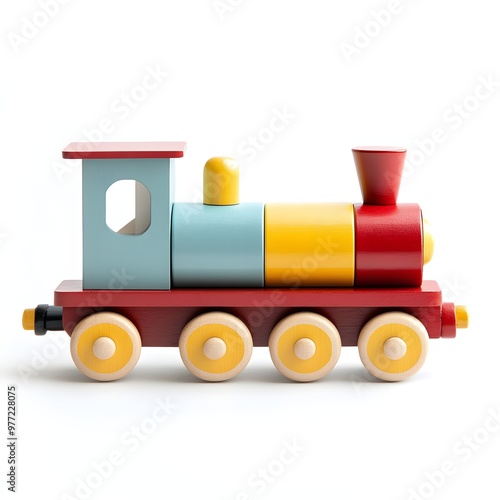 181. A classic wooden toy train isolated on a clean white background