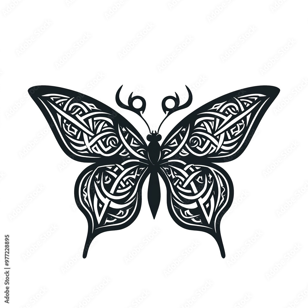 butterfly silhouette in animal celtic knot, irish, nordic illustration on white background butterfly silhouette in animal celtic knot, irish, nordic illustration on white background