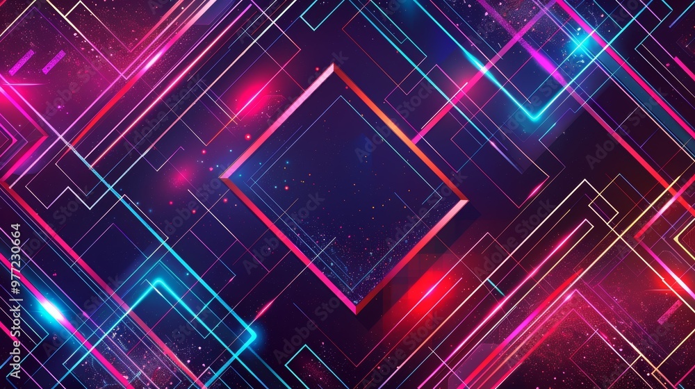 Vibrant abstract background featuring neon lines and geometric shapes. Perfect for technology and modern design concepts. Vibrant abstract background featuring neon lines and geometric shapes. Perfect for technology and modern design concepts.