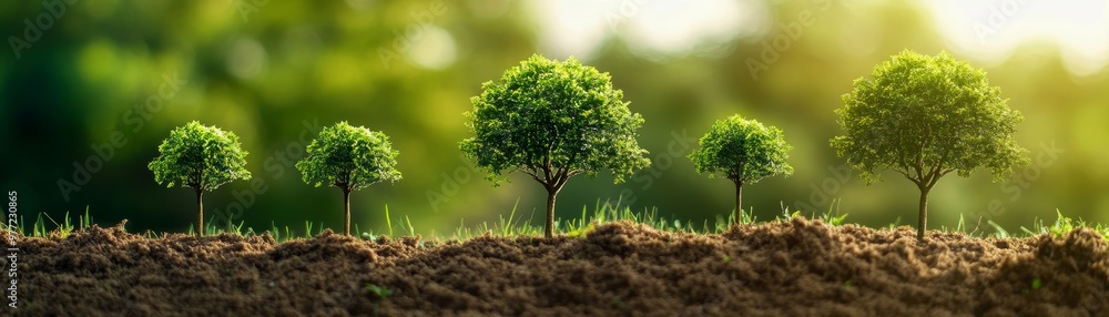 A serene view of young trees lined up, symbolizing growth and nature's beauty in a sunlit environment. A serene view of young trees lined up, symbolizing growth and nature's beauty in a sunlit environment.