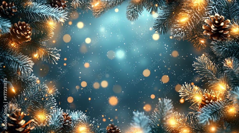 custom made wallpaper toronto digitalA beautiful winter scene featuring sparkling lights and pine branches, perfect for holiday themes and festive celebrations.