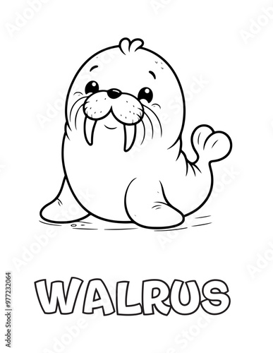 Walrus Baby Animal Cartoon Coloring book with name