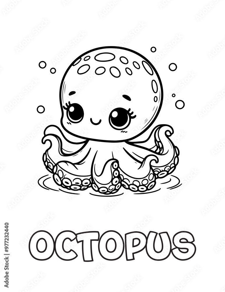 Obraz premium Octopus Baby Animal Cartoon Coloring book with name