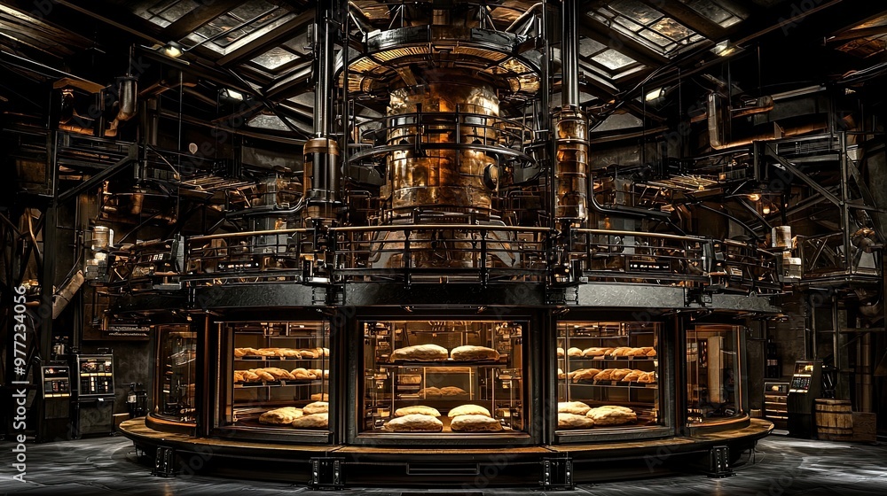 A large industrial building with a large oven in the center A large industrial building with a large oven in the center