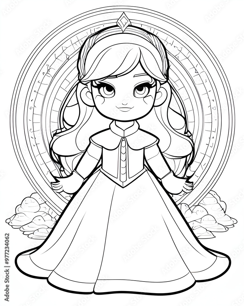 Fototapeta premium A drawing of a princess in a white dress with a cloud in the background.