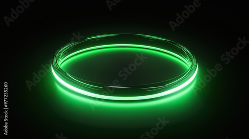 A striking image featuring a glowing green neon ring set against a pure black background