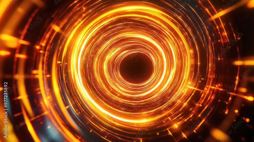 A looped twirl circle of bright yellow and orange stripes and lines, glowing with magical neon energy A looped twirl circle of bright yellow and orange stripes and lines, glowing with magical neon energy