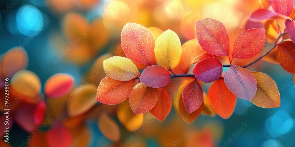 Vibrant Autumn Leaves in Orange and Blue Tones Watercolor Background Vibrant Autumn Leaves in Orange and Blue Tones Watercolor Background
