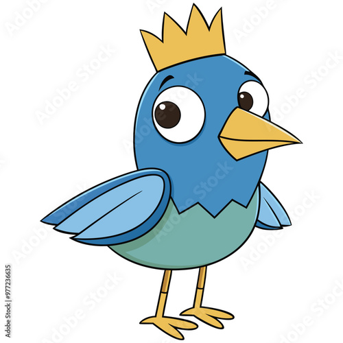 A cartoon drawing of a blue bird with a crown on it photo