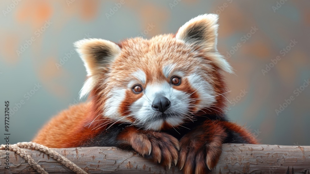 Close-up portrait of red panda with fur collar and mischievous eyes. Close-up portrait of red panda with fur collar and mischievous eyes.