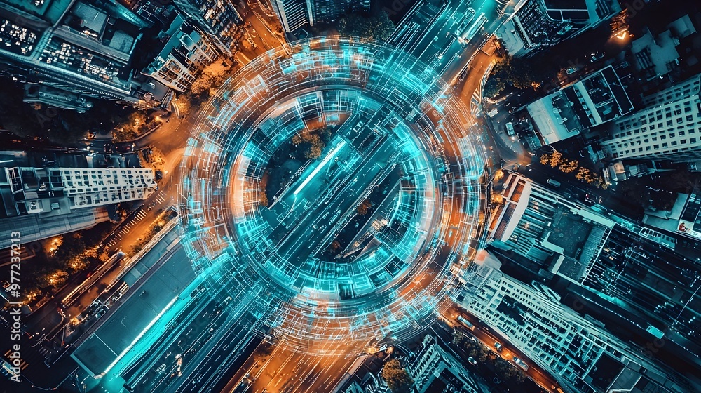 Aerial View of Hyperloop Network Weaving Through Modern Cityscape,High-Speed Urban Travel Solution Aerial View of Hyperloop Network Weaving Through Modern Cityscape,High-Speed Urban Travel Solution