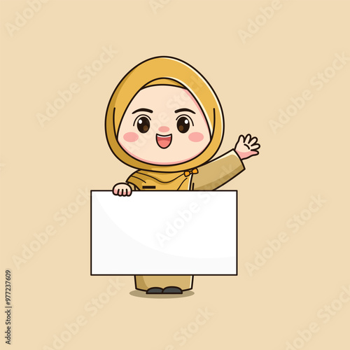 cute hijab teacher character carrying a board ver2 photo