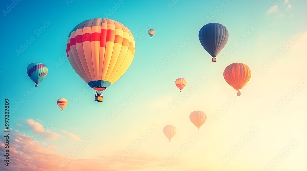 A vibrant scene of colorful hot air balloons floating in a clear blue sky, capturing the essence of adventure and freedom. A vibrant scene of colorful hot air balloons floating in a clear blue sky, capturing the essence of adventure and freedom.