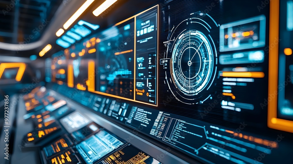 Obraz premium High-tech Control Room of Hyperloop Transportation System Displaying Real-time Data and Route