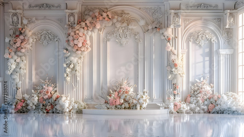 Classic luxury wedding ceremony backdrop interior wall background and copy space