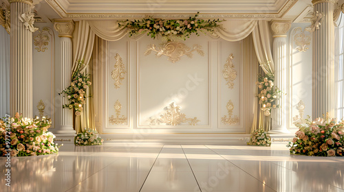 Classic luxury wedding ceremony backdrop interior wall background and copy space