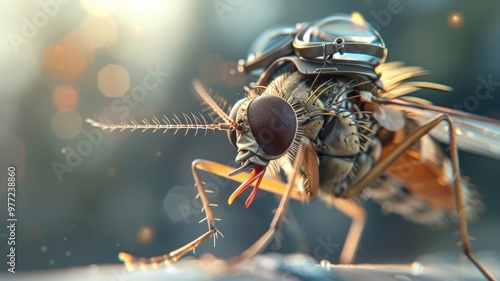 Close-up portrait of a mosquito with monocle and mischievous grin. photo