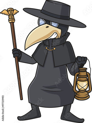 Cartoon angry plague doctor vector illustration