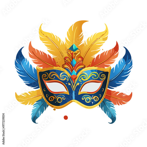 Venetian mask with feathers vector art illustration design