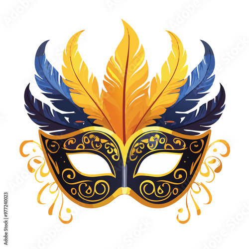 Venetian mask with feathers vector art illustration design