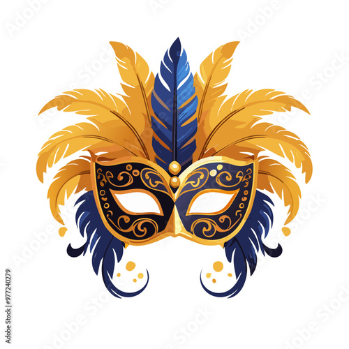 Venetian mask with feathers vector art illustration design