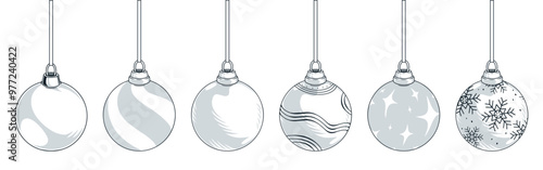 Christmas balls set labels monochrome