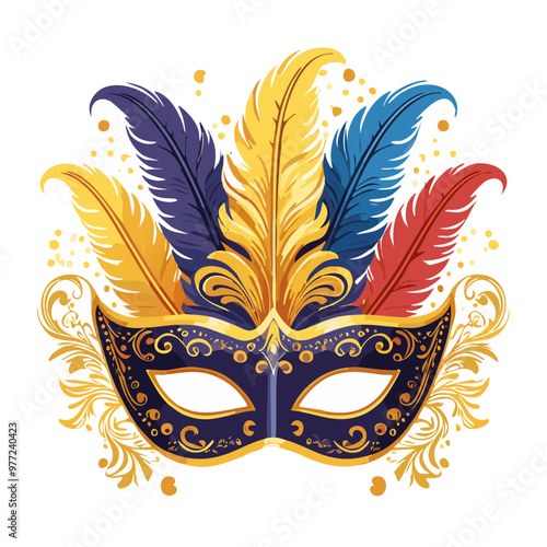 Venetian mask with feathers vector art illustration design