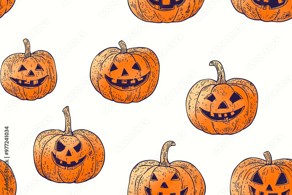 Hand drawn Halloween pumpkin seamless pattern design retro style pumpkins printable texture. Hand drawn Halloween pumpkin seamless pattern design retro style pumpkins printable texture.