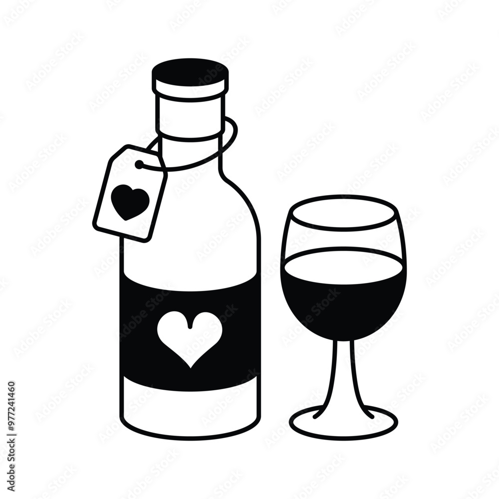 A bottle of wine with a glass, symbolizing love and relaxation A bottle of wine with a glass, symbolizing love and relaxation