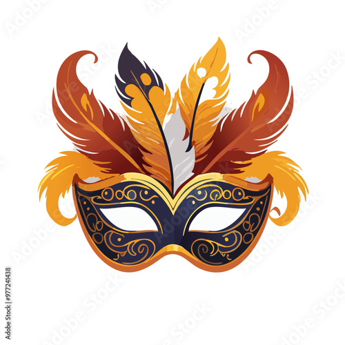 Venetian mask with feathers vector art illustration design