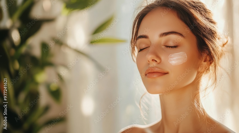 A woman meditating with her skin glowing after a skincare routine, the environment calming with soft natural light filtering through A woman meditating with her skin glowing after a skincare routine, the environment calming with soft natural light filtering through