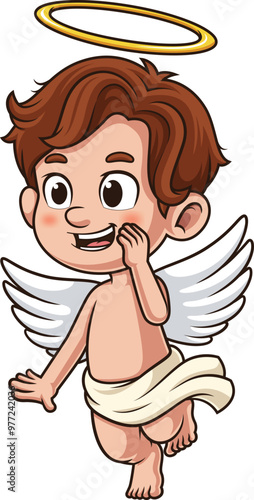 Cartoon cherub character whispering vector illustration