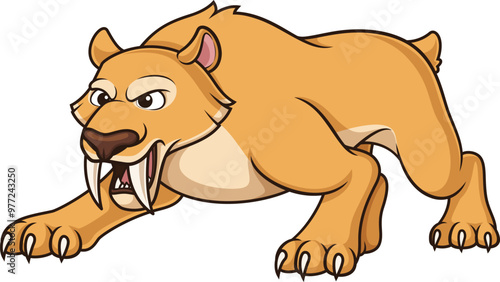 Cartoon saber tooth cat attacking vector illustration photo