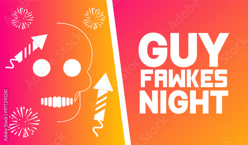 Guy Fawkes day . 5 November Bonfire Night worldwide International celebration day Festival. Holiday concept template with text inscription, perfect for background, Greeting Card, Poster, Banner, Web 